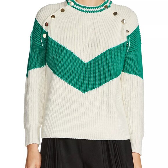 Maje Mariana Chevron Ribbed Wool Blend Knit Pullover Sweater Size Small - Picture 1 of 7